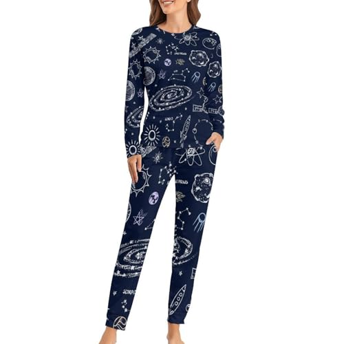 Pyjama Femme Fusée de la Planète Spatiale Ensemble Homewear T-Shirt et Pantalon