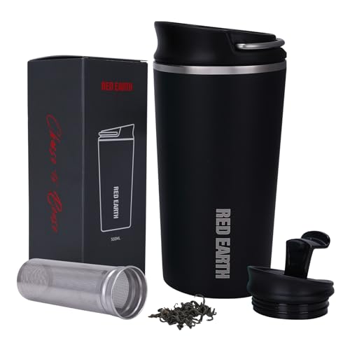 GiNT 17oz Travel Mug with Infuser and Two Lids. Vacuum Insulated 316 Stainless Steel Coffee Mug. Dishwasher Safe Mug with Tea Strainer for Hot and Cold Brew Coffee or Tea(Black)