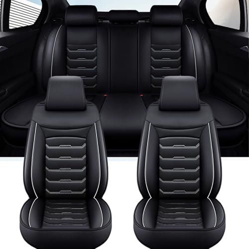 Car Seat Cover for VW T-Cross T-ROC Sport Caravelle Sharan 2000-2024 2026, Seat Covers PU Leather, Waterproof Universal, Wear-Resistant, Comfortable，New Model(Black White)