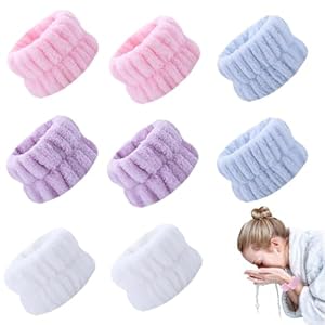 Wrist Bands to Wash Face,8 Pieces Absorbent Wrist Towels,Soft Spa Wrist Washband Face Wash Wristband, Makeup Skincare Yoga Sport Prevent Water Spilling Down Arm(Blue/Purple/White/Pink)