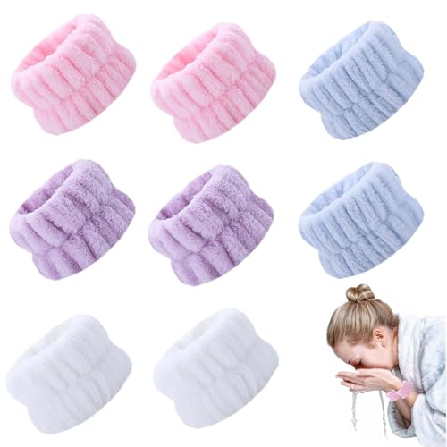Wrist Bands to Wash Face,8 Pieces Absorbent Wrist Towels,Soft Spa Wrist Washband Face Wash Wristband, Makeup Skincare Yoga Sport Prevent Water Spilling Down Arm(Blue/Purple/White/Pink)