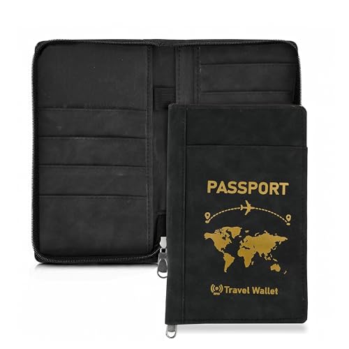 Image of Storite RFID Blocking PU Leather Travel Passport Holder, Black | Cover Case, Travel Wallet, Document Organiser, Removable Hand Strap, For Men & Women