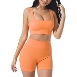 FIREQUEEN Womens Yoga Workout Set 2 Pieces Gym Tracksuit Shorts and Crop Top Sets - Sexy Sleeveless Outfits Sports Bra Sweatsuits (Orange 1, S)