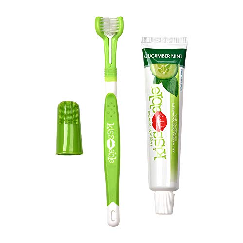 KissAble Dog Dental Kit Contains All-Natural Toothpaste + Gum-Hugging Toothbrush + Finger Brush