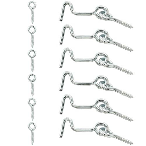 LifCratms 6Pcs Cabin Hook and Eye Latch, 1.7\" Swivel Window Hook Gate Door Latch with Mounting Screws for Swivel Window Wood Gate Door - Thumbnail 5
