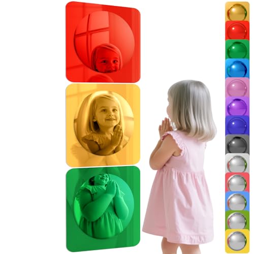 Geiserailie 3 Pcs Sensory Wall Mirror Acrylic Bubble Mirror Toys for Calming Corner Items - Sensory Room Have Visual, Tactile Stimulation (10 x 10 Inch,Red,Yellow,Green)
