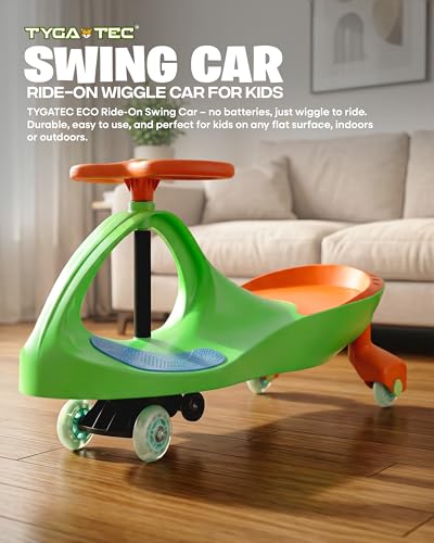 Image of Tygatec Swing Car Ride-On Toy for Kids | Self Propelled Wiggle Car | No Battery Required | Smooth Steering | Indoor Outdoor Toy Car | Orange Color | Ages 3+