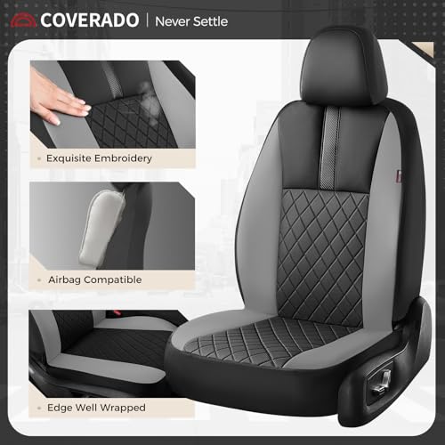 Image of Coverado Car Seat Covers Full Set, Automotive Leather Seat Covers for Car,Universal Fit Front Back Seat Cover, Non-Slip Waterproof Breathable Car Seat Protector