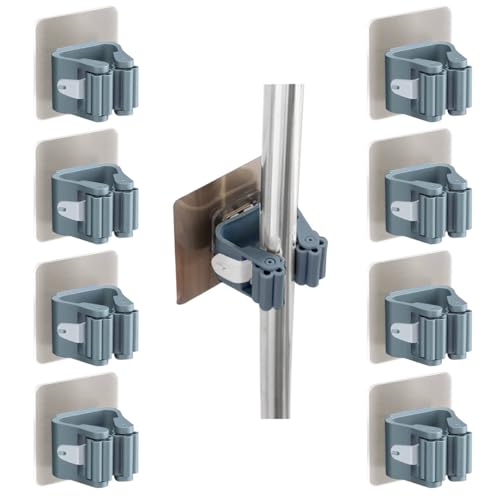 JJZGPP 8 pz Gancio per scopa da parete, senza forcella, porta scope, per bagno, cucina, ufficio, giardino, garage, (grigio)