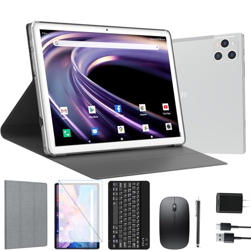 ANTEMPER Tablet, 10 Inch Android Tablet with 128GB ROM, 16GB RAM(Up to 2 TB), Octa-Core Processor, 5G WiFi Tableta, with Keyboard Mouse Case, 13MP+8MP Camera, IPS Touchscreen 8H Battery, Silver
