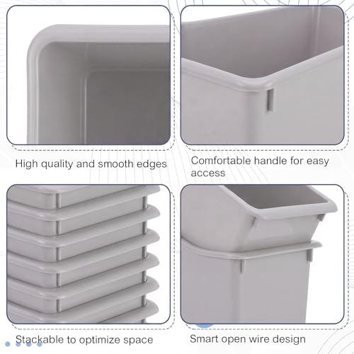 Image of Geetery 6 Pcs Plastic Book Bins for Classroom, Grey