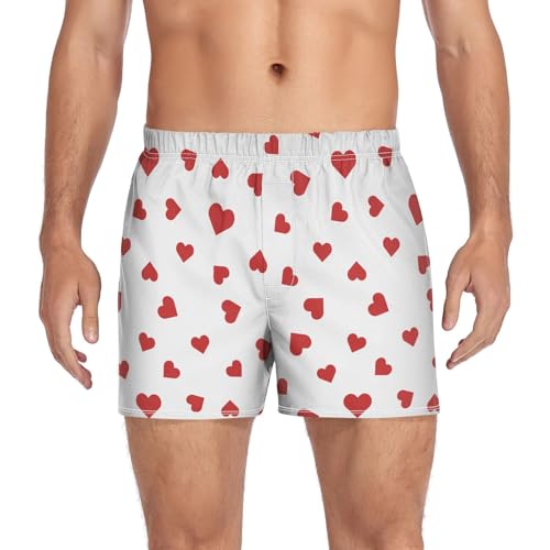 JHKKU Men's Valentines Heart Boxer Shorts Cotton Boxers Underwear Soft Sleep Short Loose Boxers S