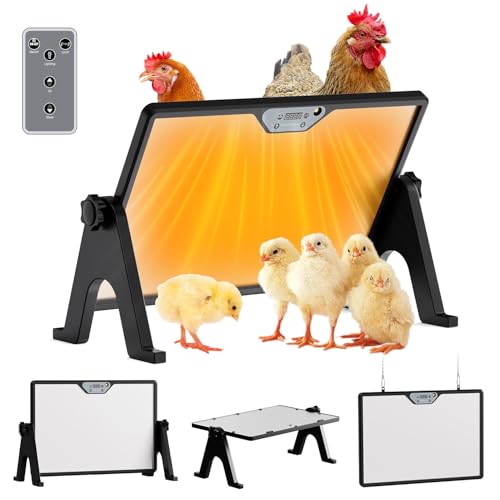 Brooder Plate for Chicks with Temp Control and Display,Dual-Sided Chicken Coop Heater with Remote,Timer Function & Cycle Work,Adjustable Angle,Safe Heater Plate for Ducks Quail Poultry Warm,13'x17'