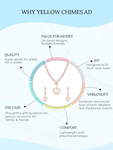 Image of Yellow Chimes Jewellery Set for Women and Girls American Diamond Jewellery Set | Rosegold Rhodium Plated AD Necklace Set for Women | Birthday Gift for Girls & Women
