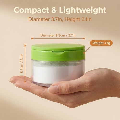 Green Plastic Empty Portable Baby Skin Care After-Bath Powder Puff Talcum Powder Case Container Dispensor Make-up Loose Powder Box Holder Bottle Container Travel Kit with Powder Puff and Sifter