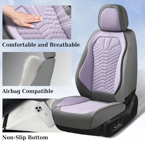 Image of Coverado Front Seat Covers, Waterproof Nappa Leather Car Seat Cover, Driver Car Seat Protector, Gray & Purple Car Seat Covers Front Seats, Automotive Seat Covers Universal Fit for Most Cars Trucks