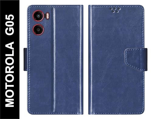 Image of SBMS Flip Cover for Motorola Moto G05 Back Cover Case with Magnatic Closure | Inbuilt Stand | Card & Money Pocket (Blue)
