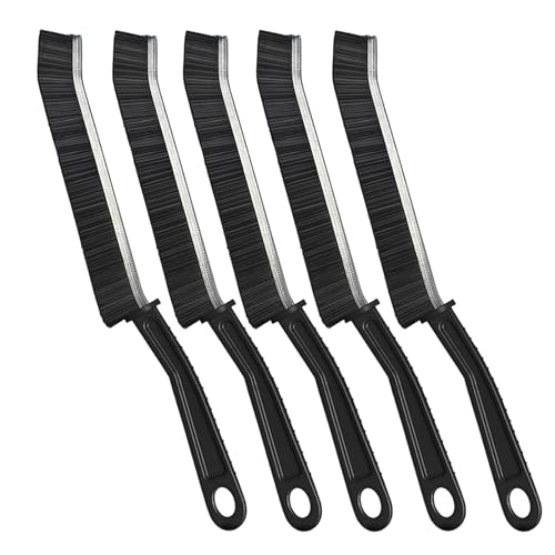 YUDANSI Crevice Cleaning Brushs (5pcs Long Handle Hard Bristle Cleaning Tools)(Anti-Slip Small Spaces Gaps Cleaning)(Home Kitchen Bathroom Narrow Corners Floor Scrubbing) Grout Cleaner Brush