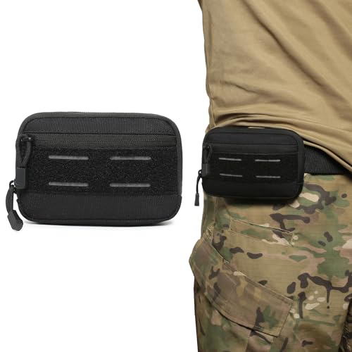 Mini Heavy Duty Tactical Belt Pouch for Men - Small Molle Pouch Tactical Admin Pouch Compact EDC Utility Gadget Gear Pouches for Traveling Hiking (Black-1 Pack)