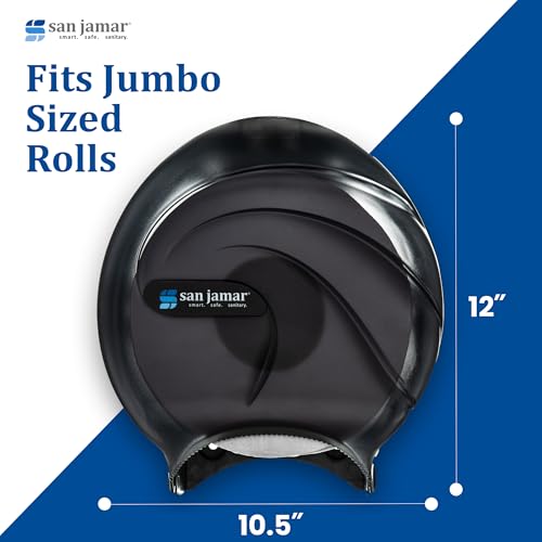 Image of San Jamar Oceans Plastic Single Jumbo Bath Tissue Dispenser, 3.25 inch Core, Black Pearl