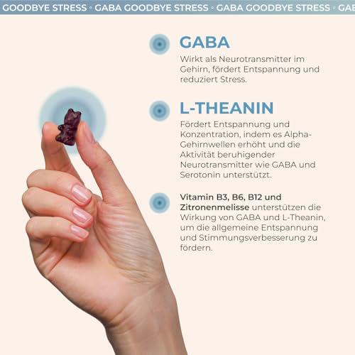 yuicy® Goodbye Stress Gaba mit L-Theanin und Zitronenmelisse - weniger Stress, mehr Fokus und Gelassenheit - L Theanin Gummibärchen statt Kapseln - 100 mg Gaba - 60 Stück