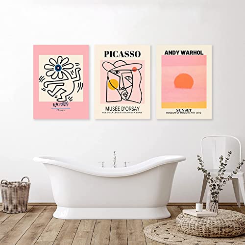 Matisse Wall Art Set Of 3, Abstract Matisse Wall Art Exhibition Posters, Framed Canvas Picasso Prints Painting, Minimalist Beige Pink Room Decor, Gallery Wall Art For Bedroom, Living Room, Bathroom, Apartment, Aesthetic Room Decor（12X16Inch) #TOP3