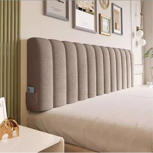 Lujosa funda de cabecero de terciopelo con bolsillos para cama individual, doble, king y super king, color marrón madera (180 x 60 cm)