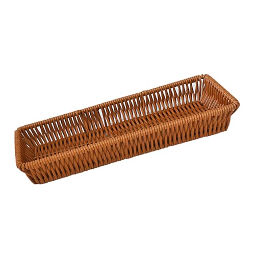 RT&BS Handwoven Utensil Basket, Artisan Mini Bread Basket, Flatware Storage Narrow Baskets for Farmhouse Kitchen, Rustic Dining Table Decor (1pcs, Rectangle)