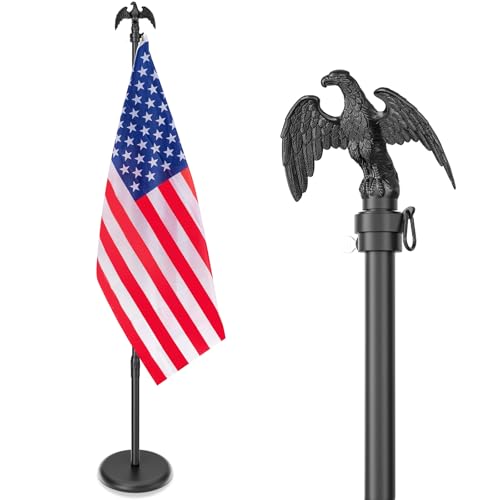 8 FT Indoor Flag Pole and Stand Heavy Duty Indoor Flag Pole Kit with Weighted & Thickened Base Eagle Topper 3x5 FT American Flag Adjustable Presidential Indoor Flagpole for Office School City Hall