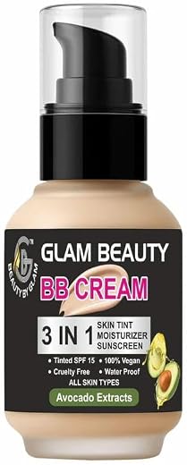 Glam Beauty 3-in-1 BB Cream with Avocado Extracts – SPF 15 Tinted Moisturizer &amp; Skin Tint – Lightweight, Waterproof, Long-...