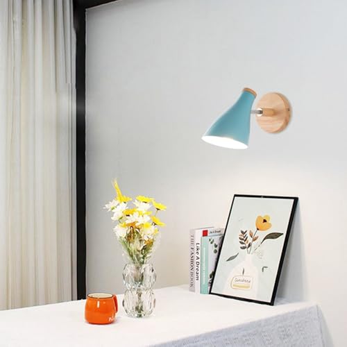 Lámpáras de pared Scandinavian de madera con enchufe E27 para dormitorio azul 3