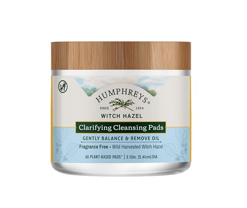Humphreys Witch Hazel Clarifying Cleansing Pads | Wild Harvested Witch Hazel | Natural, Fragrance-Free Formula | Removes Oil & Impurities | 60 Rounds
