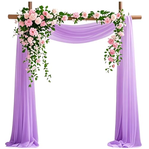 Wedding Arch Draping Fabric, 6.7 Yards Lavender Sheer Curtains Wedding Decorations for Ceremony, Lavender Chiffon Draping Fabric 29" x 20ft Backdrop