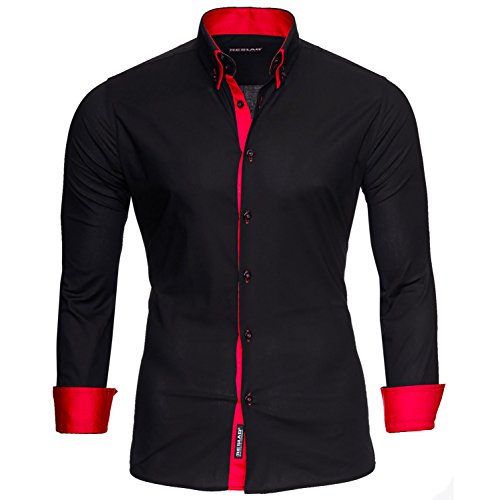 Reslad Chemise à manches longues à couleurs contrastées coupe étroite - Alabama RS 7050 - noir - Large Cover