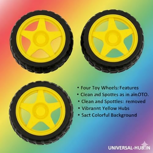 Image of (PACK OF 2) 65mm Rubber Tyre Yellow Wheel for BO Motor, Smart Car Robot & DIY Projects - High Grip DC Gear Motor Wheel for Toy Cars & Robotics