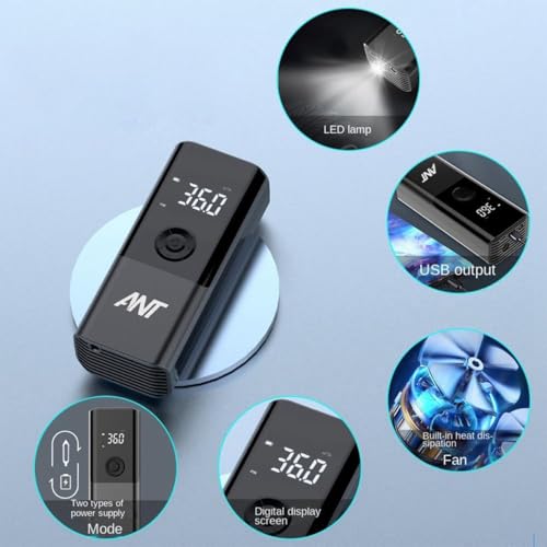 Image of ANT Portable Smart Jet 05 Tire Inflator - Cordless Air Pump for Car Motorcycle & Bicycle - Digital Display Auto Shut-Off LED Light 150 PSI USB Rechargeable Fast & Accurate Inflation