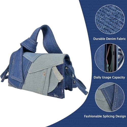 QZUnique Denim Purses set for Women Mini Jeans Handbag & Circle Earrings for Teen Girls Top Handle Crossbody Shoulder Bag (Dark Blue)3
