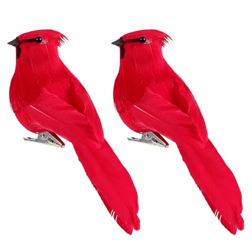 INOOMP 2pcs Christmas Birds Red Cardinals 15cm/6inch Realistic Artificial Birds Clip on Ornaments for Christmas Tree Decoration Wreath Crafts