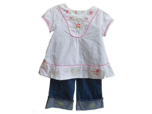 BT Kids Girls 2 Piece Eyelet Top and Embroidered Cuffed