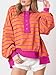 Tankaneo Womens Oversized Striped Sweatshirts Henley Shirts Color Block Casual Pullover Waffle Knit Tops Orange