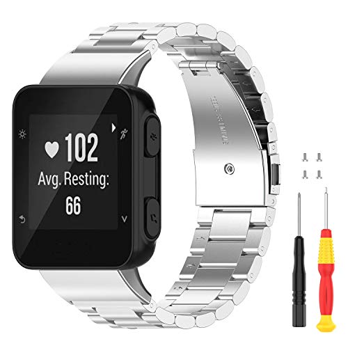 Keweni Correa Compatible con Garmin Forerunner 35 30, Metal Brazalete Pulsera de Repuesto Correas para Forerunner 35 30 (Plata)