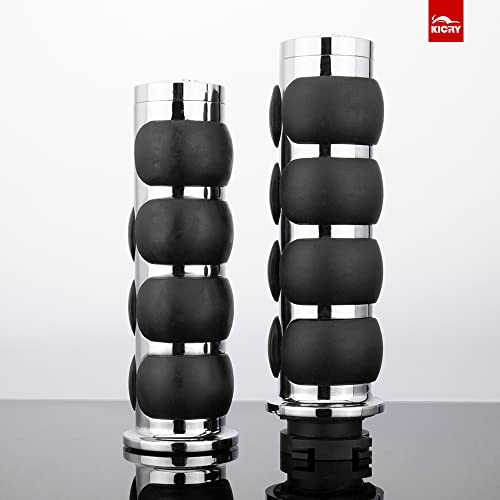 Kicry Motorcycle Hand Grips 1 Inch Handlebar Throttle Grips 25Mm Chrome Black Aluminum Rubber Compatible With Harley Davidson Dyna Sportster Road King Street Glide Fat Boy Honda Shadow Vtx(Chrome#1) #TOP1