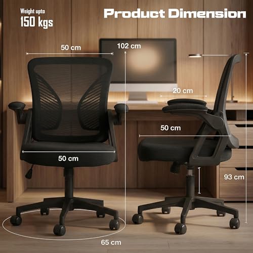 Image of DROGO Premium Ergonomic Office Chair for Work from Home, High Back Computer Chair with Breathable Mesh, Flip Up Armrest, Adjustable Seat, Rocking & Winged Back | Mesh Chair for Office (Black)