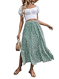 SweatyRocks Women's Casual High Waist Floral Print Skirt Split Thigh A Line Maxi Skirts Green M