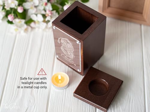 Image of Personalized Pet Memorial - Dog Memory Box Keepsake with Photo, Cat Cremation Urn for Ashes Candle (Small, Portrait Engraving)