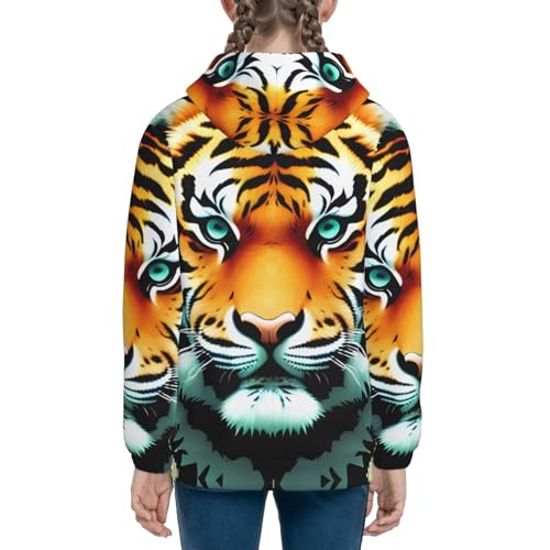 Little fat tiger head Print Girls Athletic Zip Up Hoodies,Sweatshirts with Pockets Long Sleeve Hooded Jackets, for 7-18 Y4