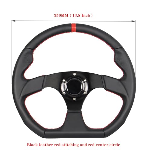 Universal Racing Sports Steering Wheel Red Stripe D Shape 13.8inch 350mm 6 Bolts Black Leather Hand Grip Steering Wheel - Image 4