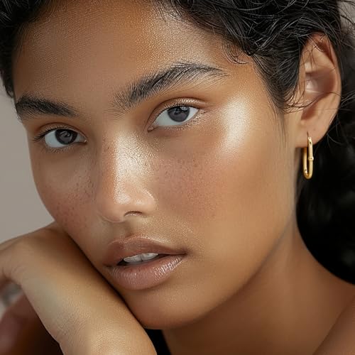 Gold Earrings for Women 14k Gold Hoop Earrings for Women Square Hoop Earring for Womens Square Oval-Shaped Design with A Small Round Bead Dainty Hoops Earring for Womens Hoops Trendy 33mm4