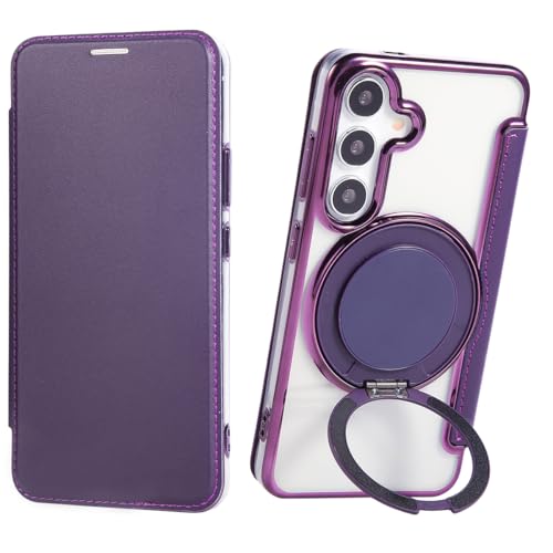 KeKeYou Galaxy S25 �p �P�[�X �蒠�^ �N���A �����O�t�� Magsafe�Ή� �w�ʓ��� ������PU���U�[ �X�}�z�P�[�X �S�[�W���X �J�[�h���[ ������� �l�C���z�^ �J�o�[ Samsung �M�����N�V�[ S25 �p �蒠�J�o�[ (Gal