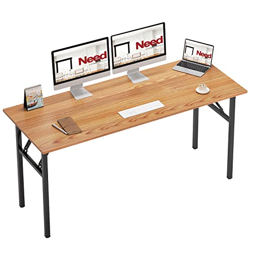 Image of Need Home Office Desk - 62 Inches Large Computer Desk Sturdy Black Table Foldable Desk Gaming Computer Table No Assembly Required Teak AC5BB(157.5 * 60)